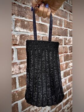 Vintage Black Beaded Pouch Small Bag Purse Old Navy